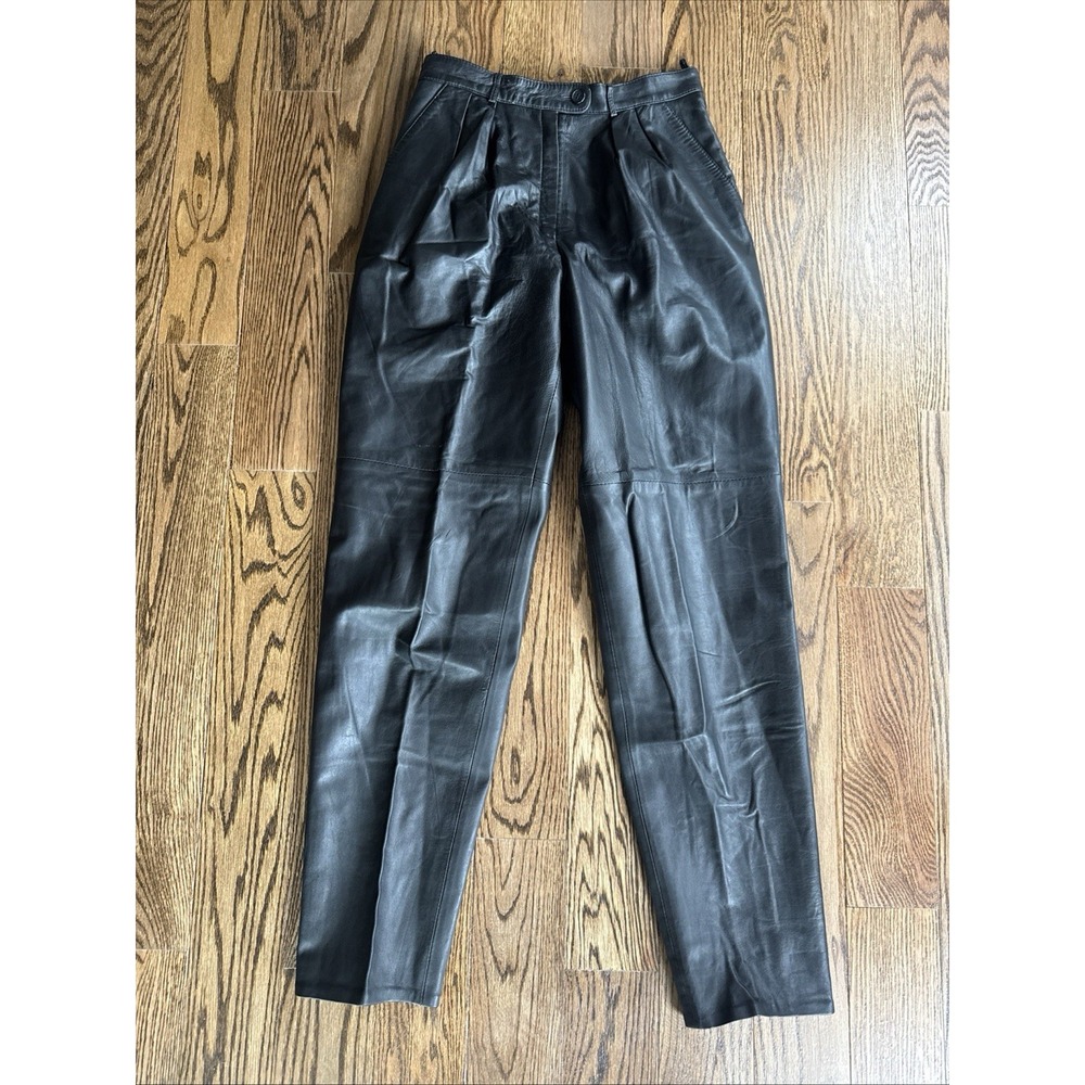 Bloomingdale's 90's Vintage High Rise Real Leather Pants Black 12 Runs Small 4/6